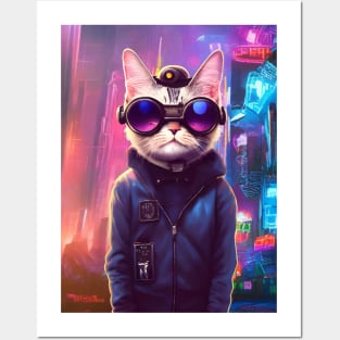 Techno Cat In Japan Neon City Posters and Art